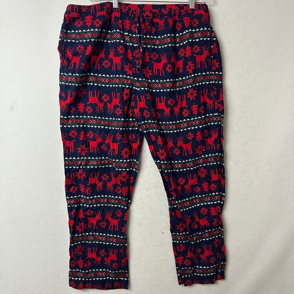 Hanna Andersson Mens XXL Pajama Pants Christmas Reindeer Fair Isle Navy Blue Red